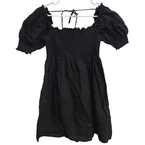 Hill House Home Black Smocked Puff Sleeve Nap Dress Cottagecore Mini Dress M